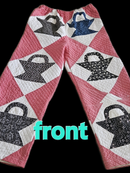 Handmade Pants - Handmade Basket Quilt Patchwork Pants - Pink & Black